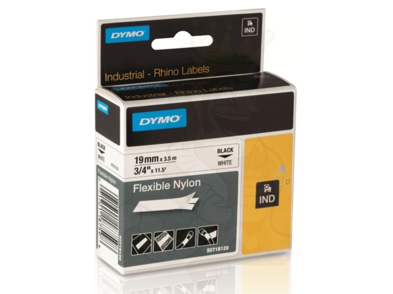 Dymo Rhino nailon lint 19mm must/valge